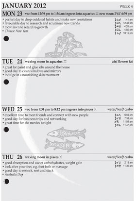 Moontime Diary 2012 Inner Pages